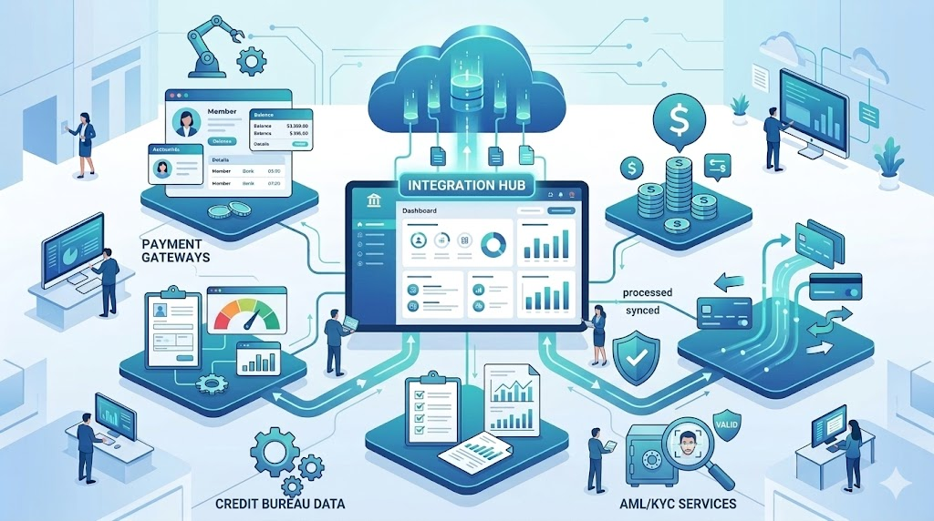 Core banking software features for credit unions including loan management and member accounts