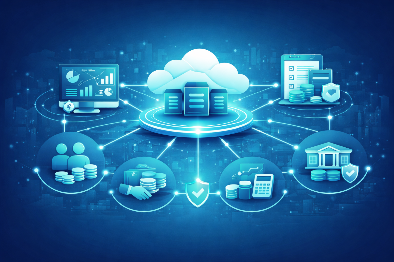 Cloud Based CBS for NBFCs secure banking platform with financial modules and digital network infrastructure